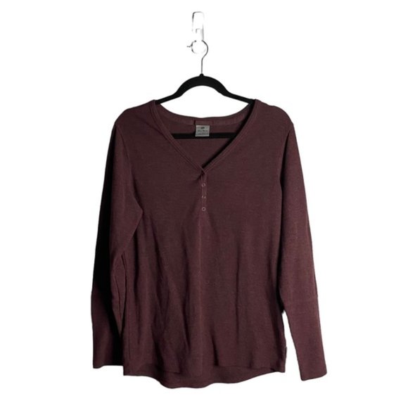 Wind River Tops Wind River Womens Burgundy Henley Knit Long Sleeve